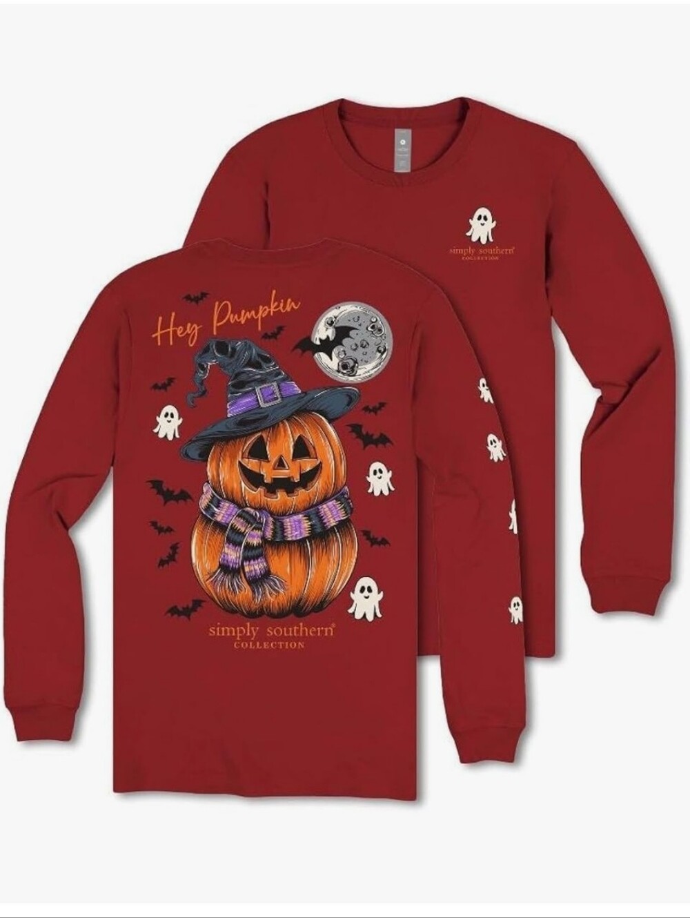 NWT Simply Southern 'Hey Pumpkin' Jack-O'-Lantern Halloween Long Sleeve Tee